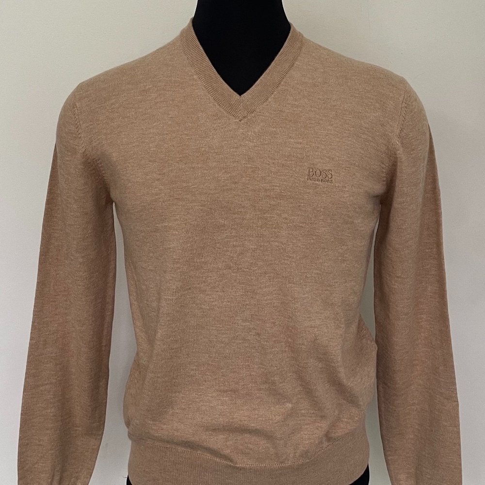 Hugo Boss Sweater V Neck Beige Wool Pullover